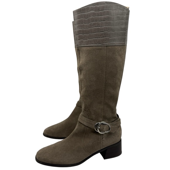 Marc Fisher Shoes - Marc Fisher Womens Boots Tall Suede Sz 10 Taupe Brown Leather Knee High Heeled